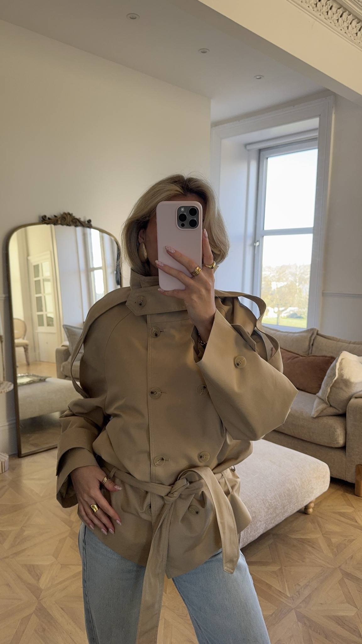 Belted funnel neck trench 🧸