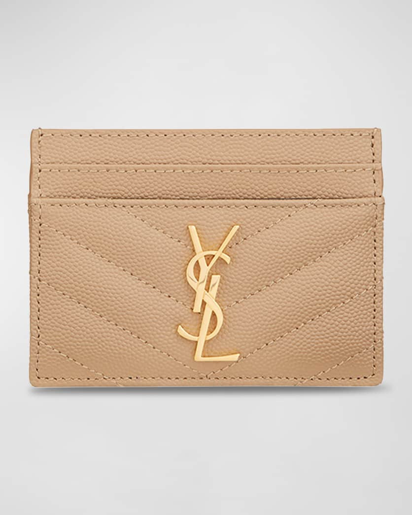 YSL Grain de Poudre Leather Card Case, Golden Hardware | Neiman Marcus