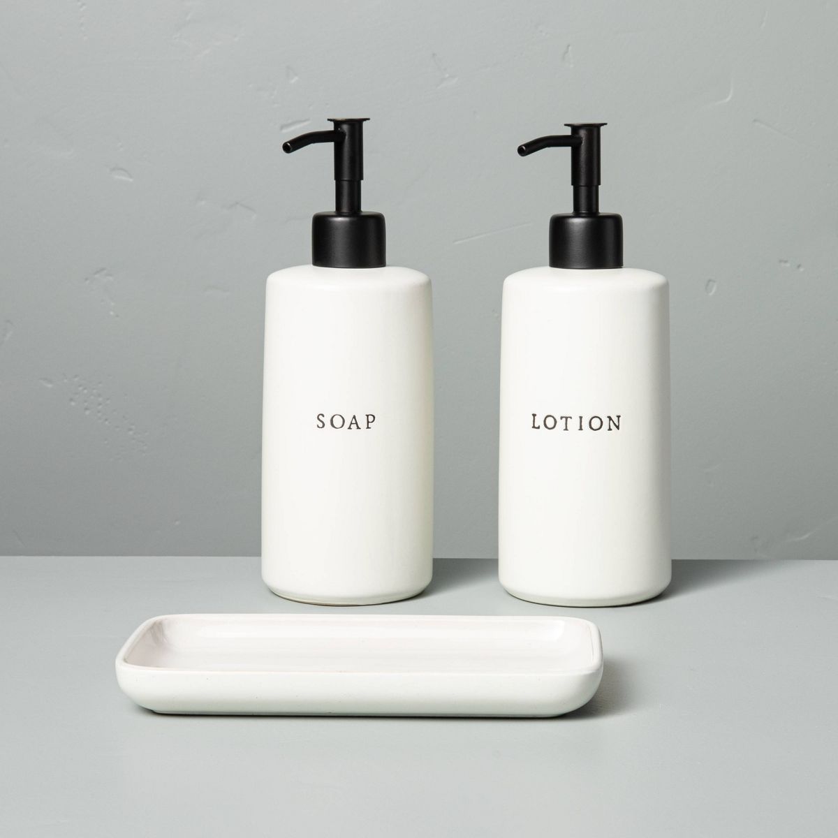 3pc Stoneware Soap & Lotion Pump Set Matte Cream - Hearth & Hand™ with Magnolia | Target