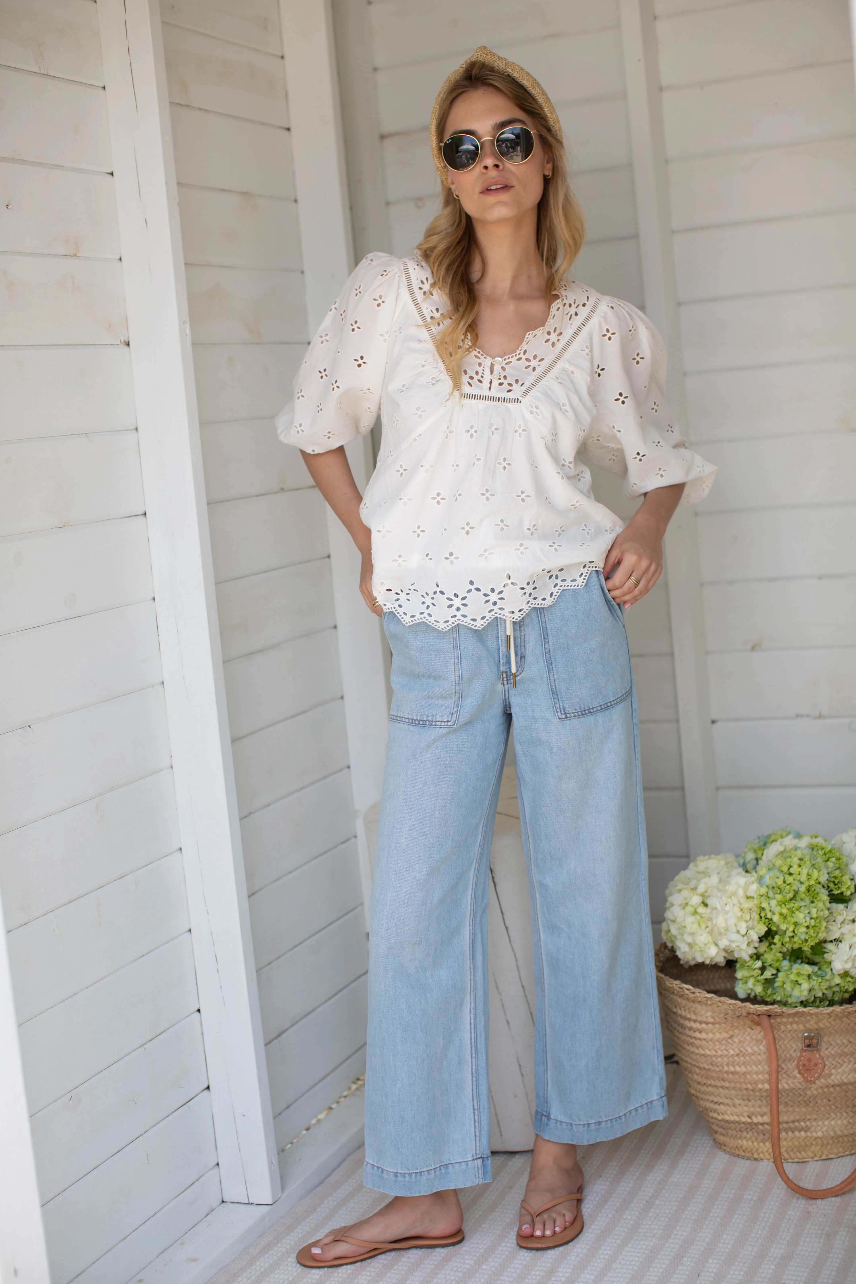 Eloise Eyelet Top - White | Marea