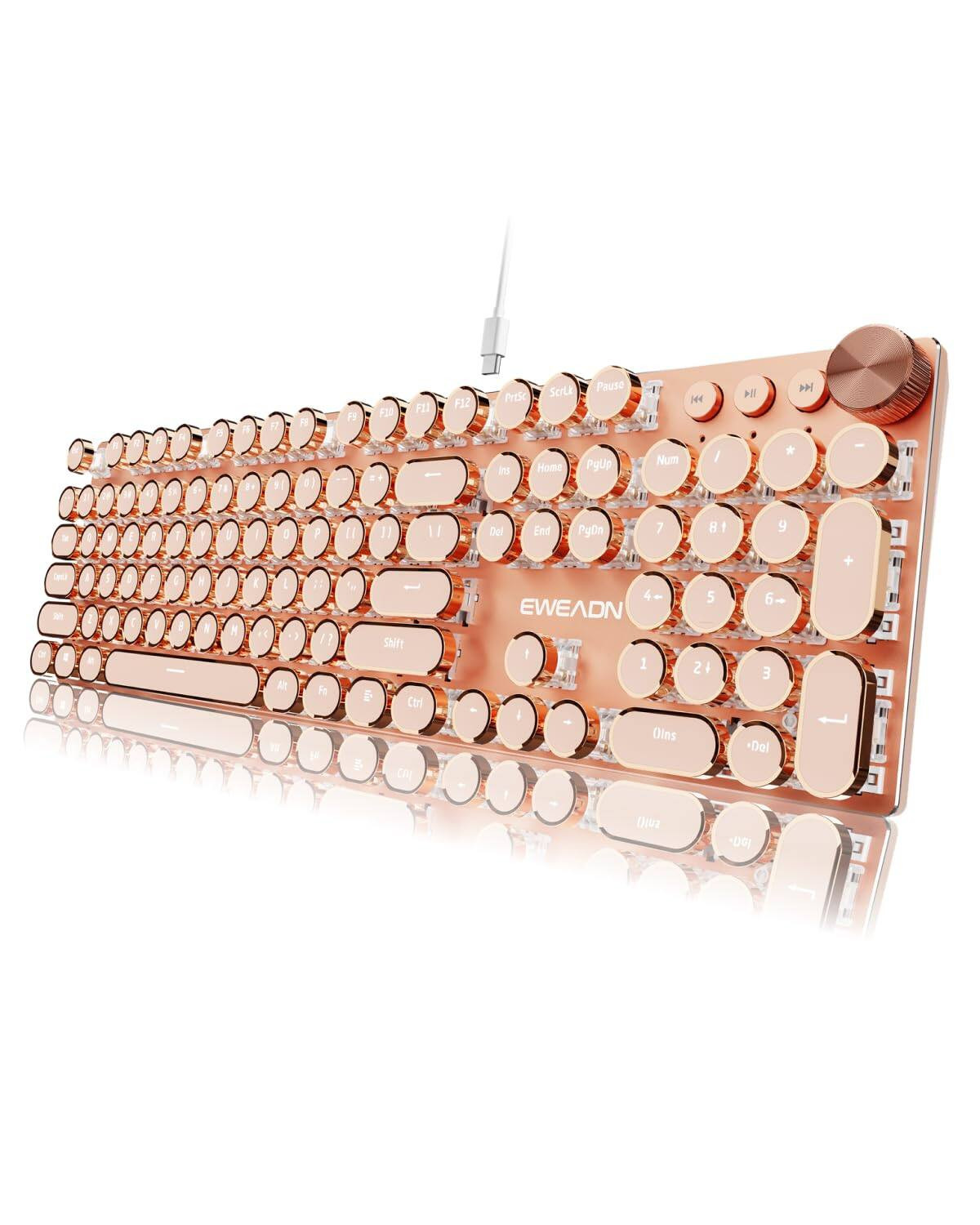 PO3TICJUNKI3 - Eweadn Typewriter Style Mechanical Wired Keyboards 104 Keys Backlit Led Metal Media Control Knob Computer P - Pink | Best Buy U.S.