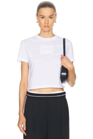 Miu Miu Logo T-shirt in White | FWRD 