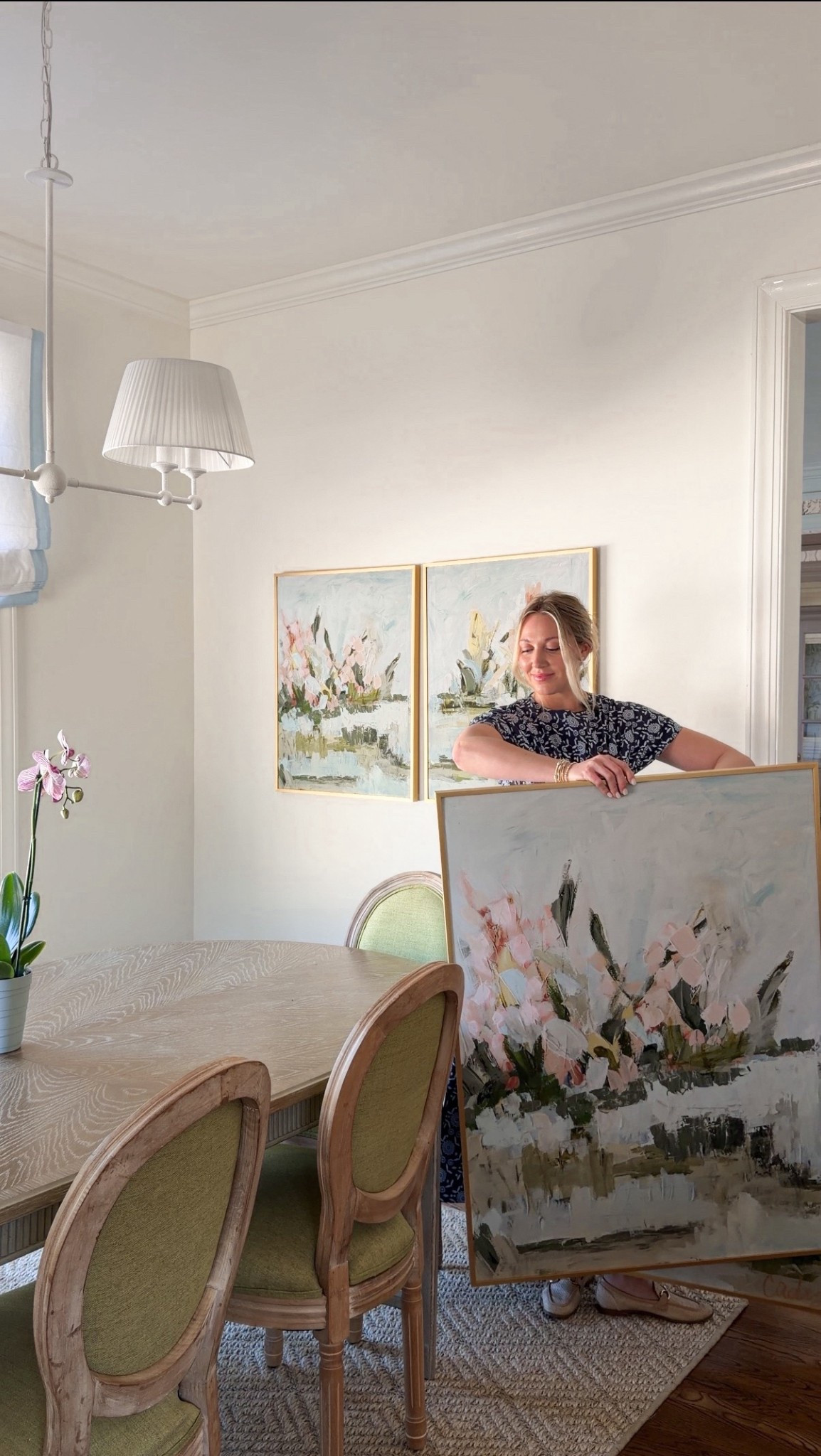 Linking my exact art by Cady Karras on urban garden prints website along with a few other pretty pieces I love! For reference, the art hanging on my wall behind me is size 22x28 and I think is way too small for my 78 inch wide wall. We ended up reordering the 30x40 and it’s PERFECT. Do note, that due to the nature of these custom framed art pieces — UGP does not accept returns!! Measure measure measure! Learn from my mistake. You likely need to go bigger than you think. 