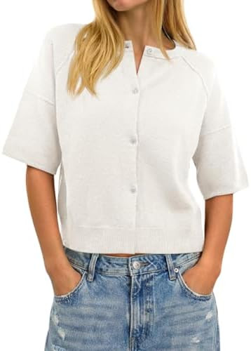 Cicy Bell Womens Short Sleeve Sweater Cardigan Casual Button Down Lightweight Cropped Ribbed Knit... | Amazon (US)