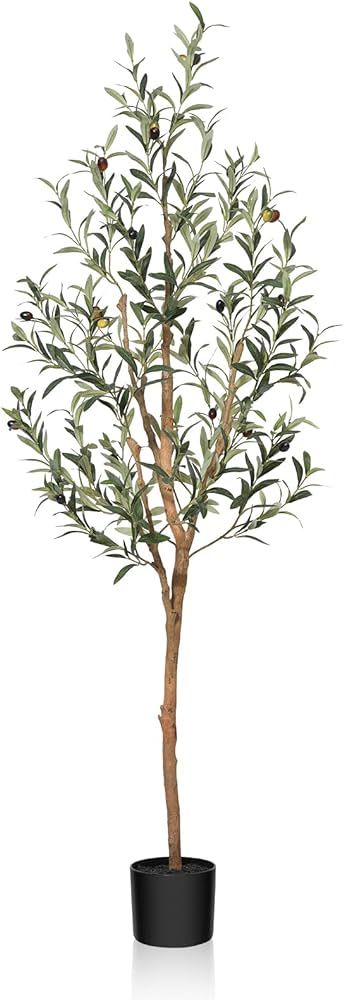 SOGUYI Artificial Olive Tree, 5FT Tall Faux Silk Plant with Natural Wood Trunk and Lifelike Fruit... | Amazon (US)