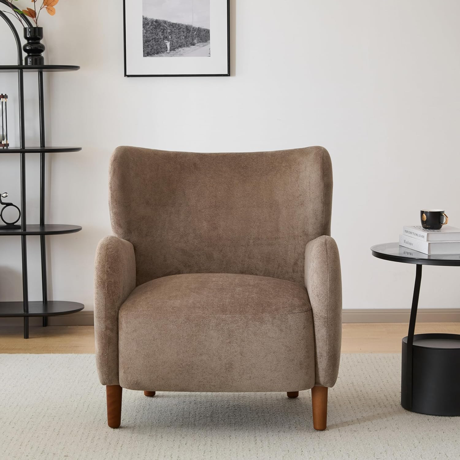 Christopher Knight Home Dolly Mid-Century Modern Velvet Upholstered Wingback Club Chair, Living Room Lounge Chair for Relaxation, Reading Armchair, Solid Wood Living Room Accent Chair, Camel+Brown | Amazon (US)
