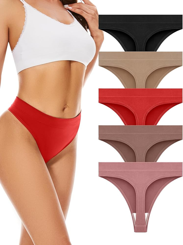 Seamless Womens Thong Underwear,High Waisted Tanga Woman No Show Panties,Breathable Workout Comfortable Undies,5 Pack | Amazon (US)