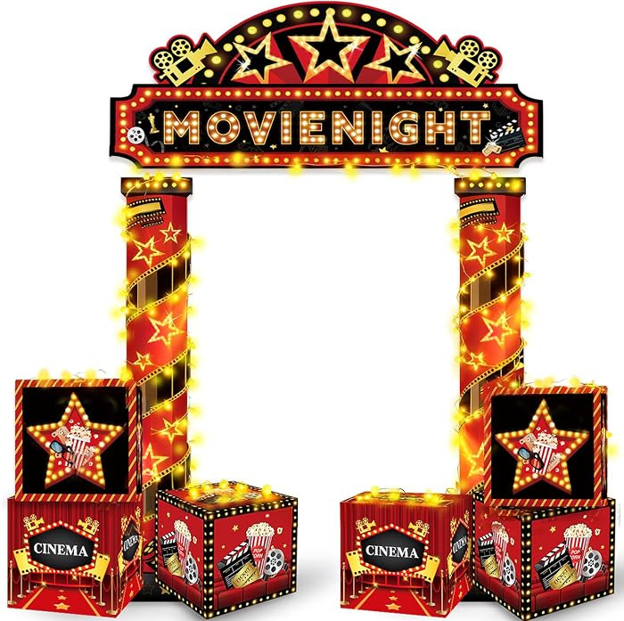 10 Pcs Movie Themed Party Decorations Porch Sign Banner with 6 Movie Party Decor Boxes, Movie Nig... | Amazon (US)
