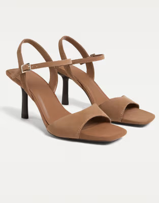 Stradivarius leather heeled sandals in brown | ASOS | ASOS (Global)