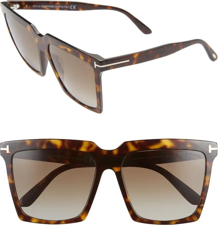 TOM FORD Sabrina 58mm Polarized Gradient Square Sunglasses | Nordstrom | Nordstrom