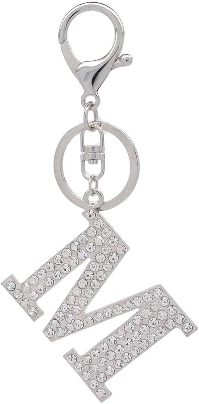 HOYUNLA Initial Letter Keychain for Women Crystal Silver Alphabet Pendant with Key Ring Purse Cha... | Amazon (US)