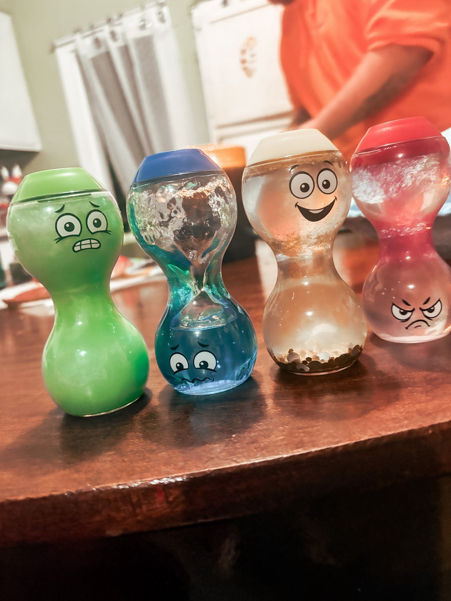 These offer a quiet tactile way for children to explore emotions by matching facial expressions and body clues to how they feel. Each bottle is uniquely designed with a distinct color, facial expression, and interactive element that visually and physically represents a specific emotion.

#LTKmomlife #LTKKids #LTKdayinmylife