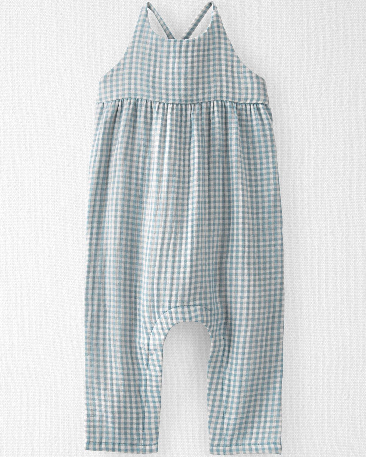 Blue Baby Gingham Print Organic Cotton Gauze Jumpsuit | carters.com | Carter's