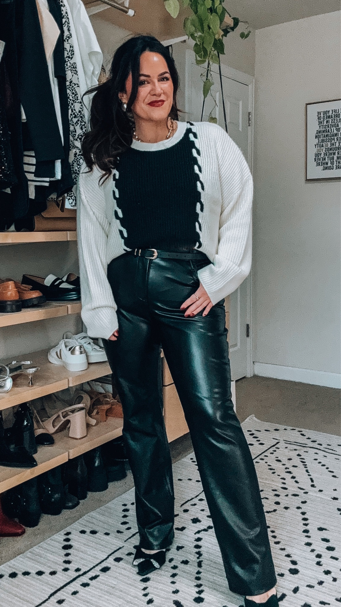 Express midsize winter outfit holiday party outfit 50% off! 
Xl in this cozy sweater
Size 14 in the faux leather pants 

#LTKHoliday #LTKmidsize #LTKCyberWeek