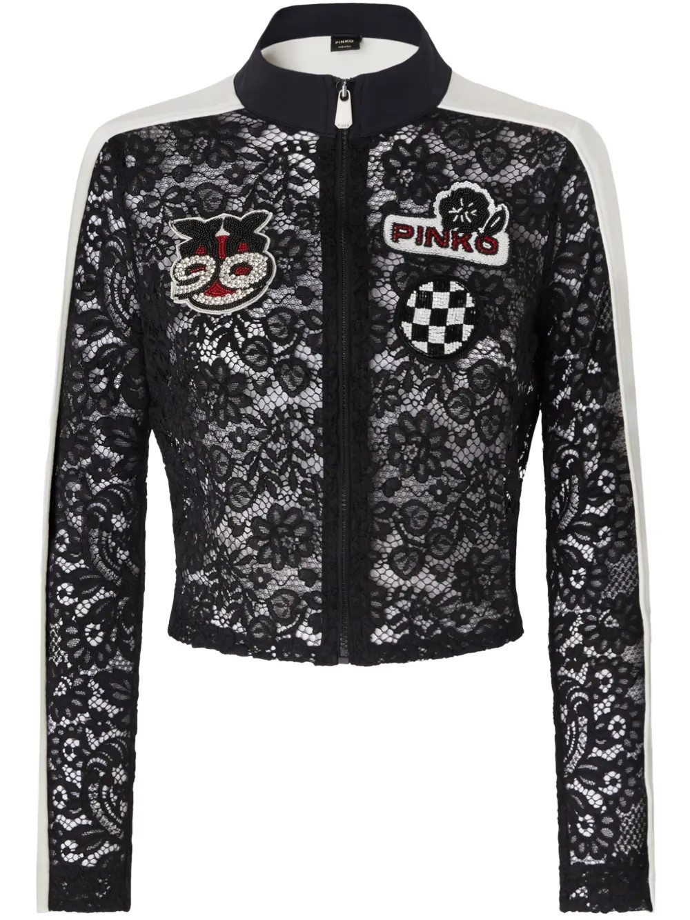 PINKO floral-lace jacket - Black | Farfetch Global