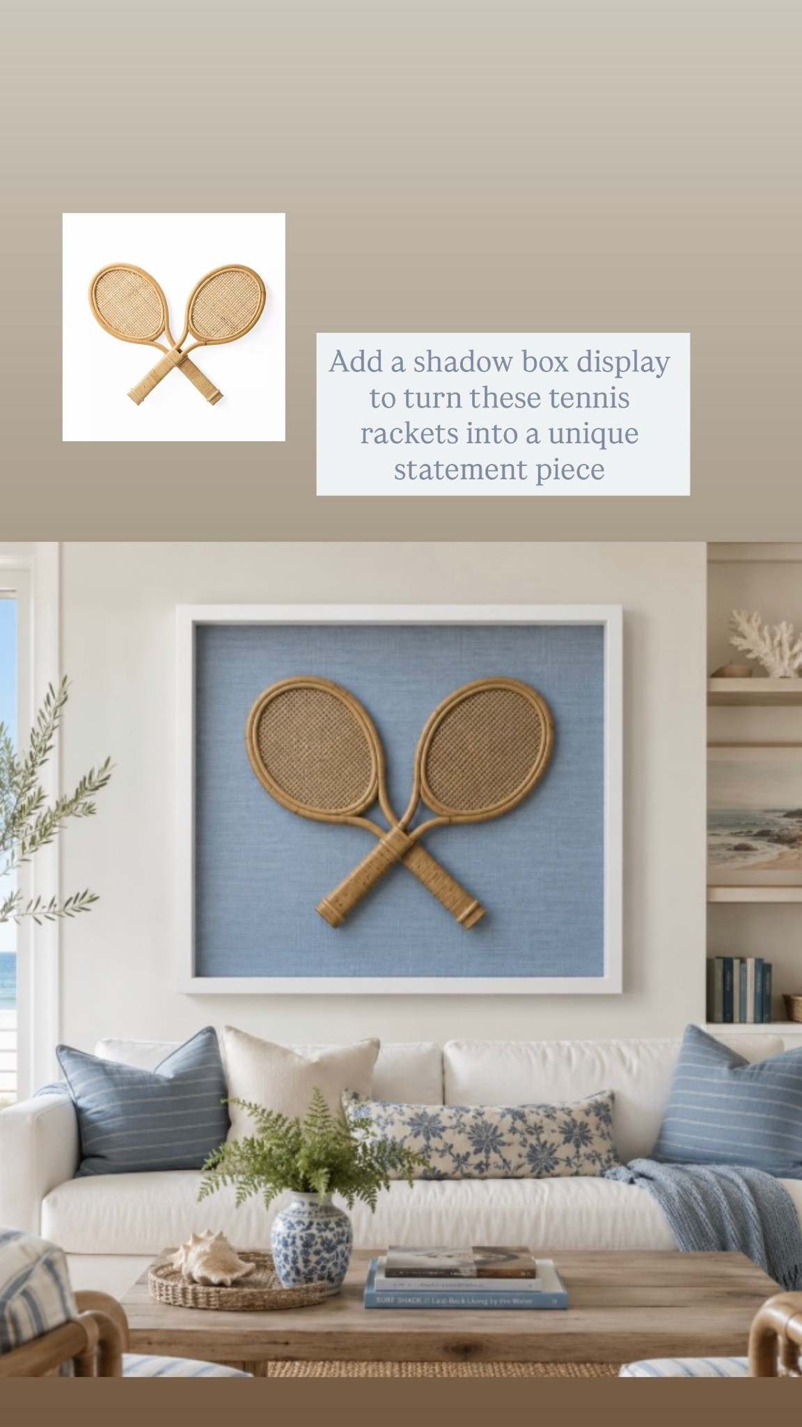 Tennis 🎾 lovers.  Turn these rattan racquets into a unique statement piece you'll be proud to showcase.  

#tennisdecor #shadowbox #custom framing