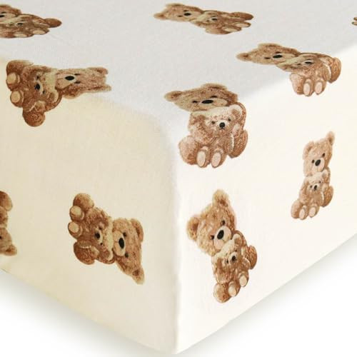 LifeTree Crib Sheets for Baby, Muslin Fitted Crib Sheets Boys Girls - Toddler Bed Sheet Fits Standard Crib, 70% Viscose from Bamboo and 30% Cotton, Bear Pattern, 28in x 52in | Amazon (US)