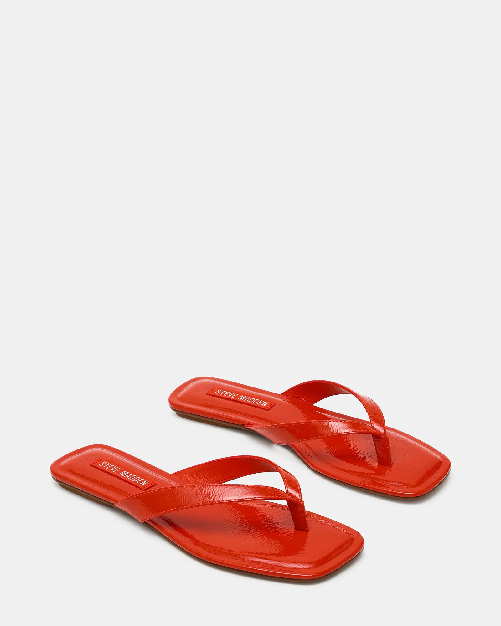 TRELLA Red Orange Patent Square-Toe Thong Women's Sandal | Steve Madden (US)