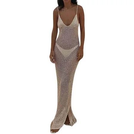 Mubineo Women Knitted Beach Cover Ups Crochet Cutout Backless Dress for Bikini Swimsuit Bathing Suit Summer Clothes | Walmart (US)