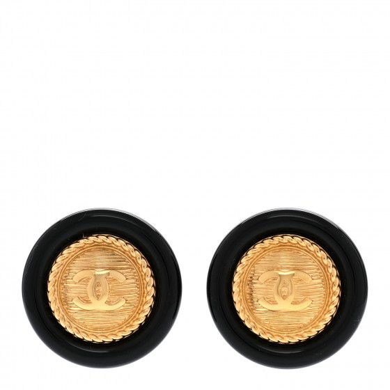 CHANEL Resin CC Button Earrings Gold Black | FASHIONPHILE (US)