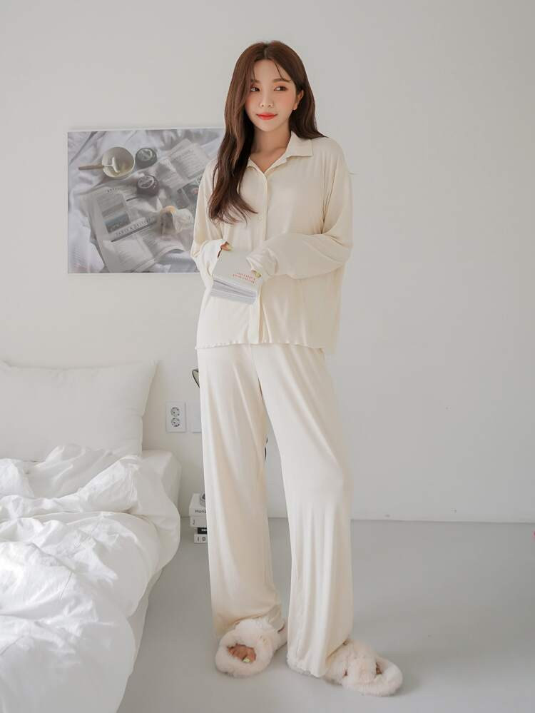 DAZY Solid Button Front Lounge Set | SHEIN