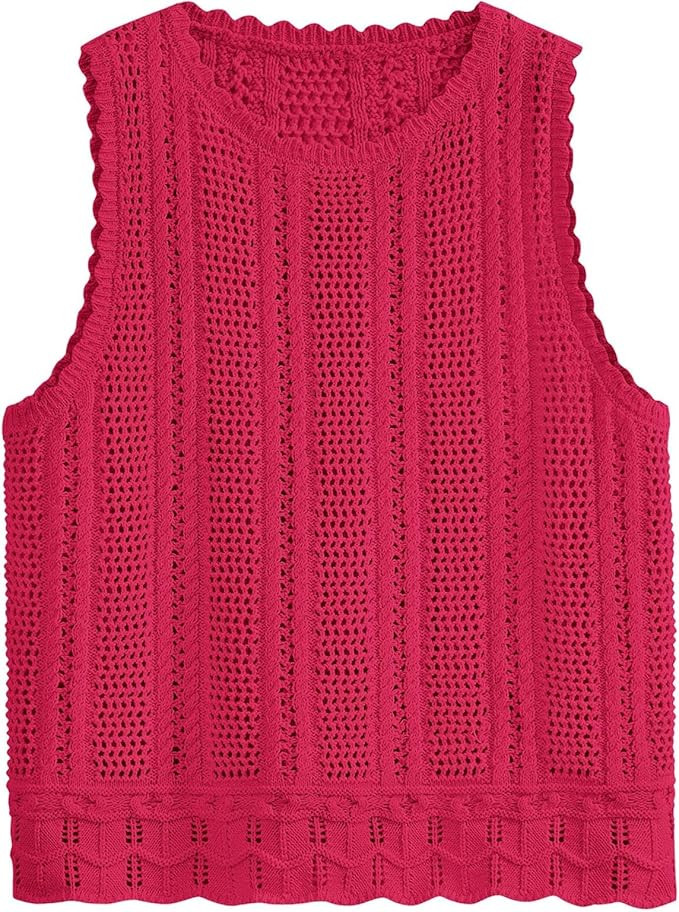 KIRUNDO Beach Vacation Clothes for Women Spring Summer Crochet Sweater Vest Tank Tops Cover Ups R... | Amazon (US)