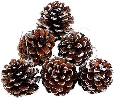 Yahpetes 6 Pcs Christmas Pine Cones 1.96" Snow Tipped Natural Pine Cones Wood Frosted Pine Cone O... | Amazon (US)