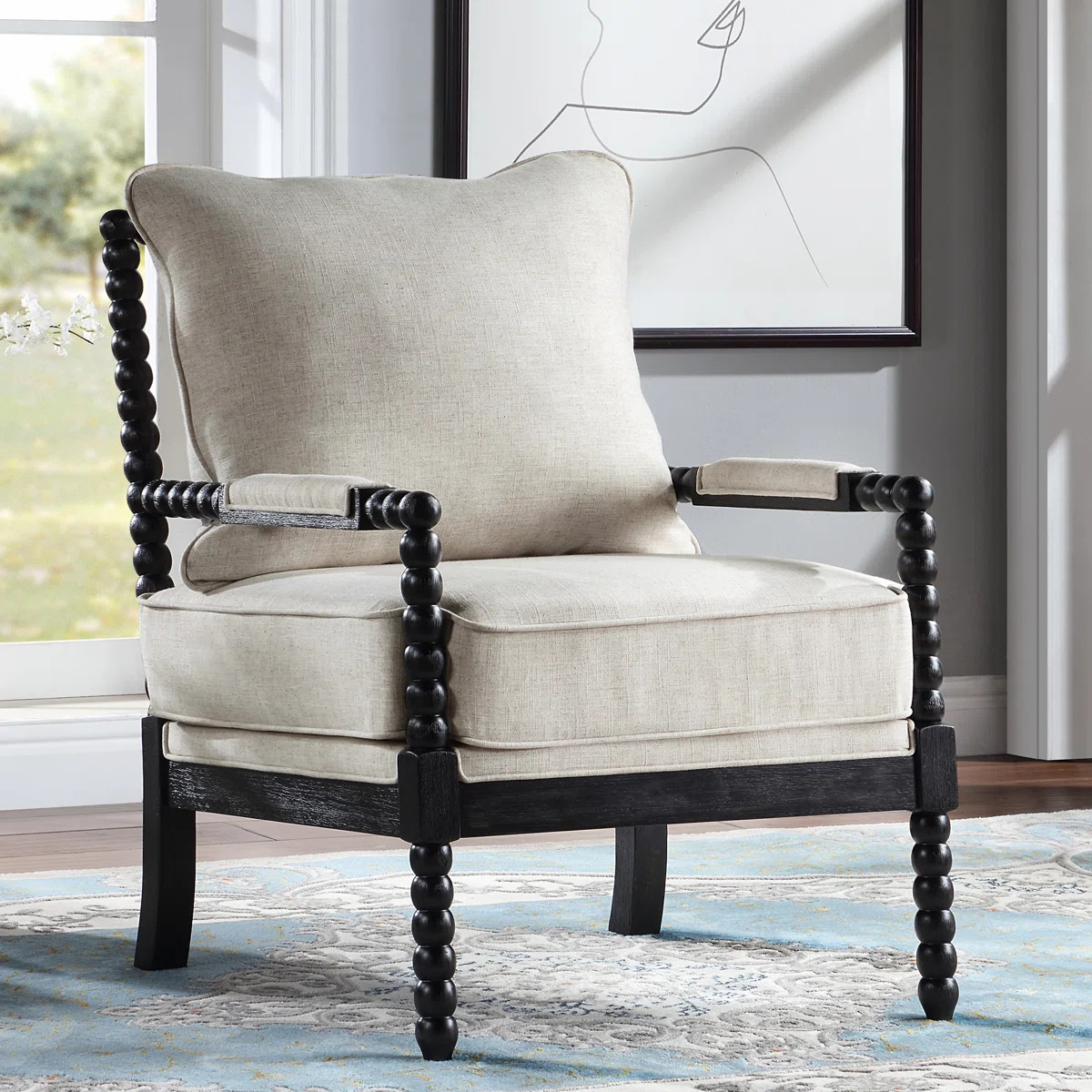 Lorentz Modern Farmhouse Accent Chair 25.5" Wide Chenille with Turned Wood and Solid Frame | Wayfair North America