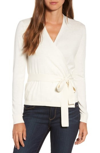 Women's Chelsea28 Ballet Wrap Sweater, Size X-Small - Ivory | Nordstrom