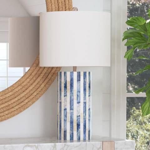 Coburn Blue and White Stripped Column Table Lamp | Lamps Plus