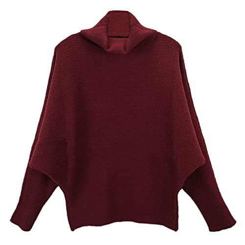 GABERLY Turtleneck Batwing Sleeves Dolman Knitted Oversized Sweaters and Pullovers Tops for Women (Burgundy, One Size) | Amazon (US)