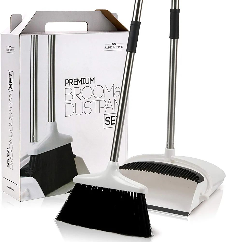 Broom and Dustpan Set for Home - Premium Long Handled Broom Dustpan Combo - Upright Standing Lobb... | Amazon (US)
