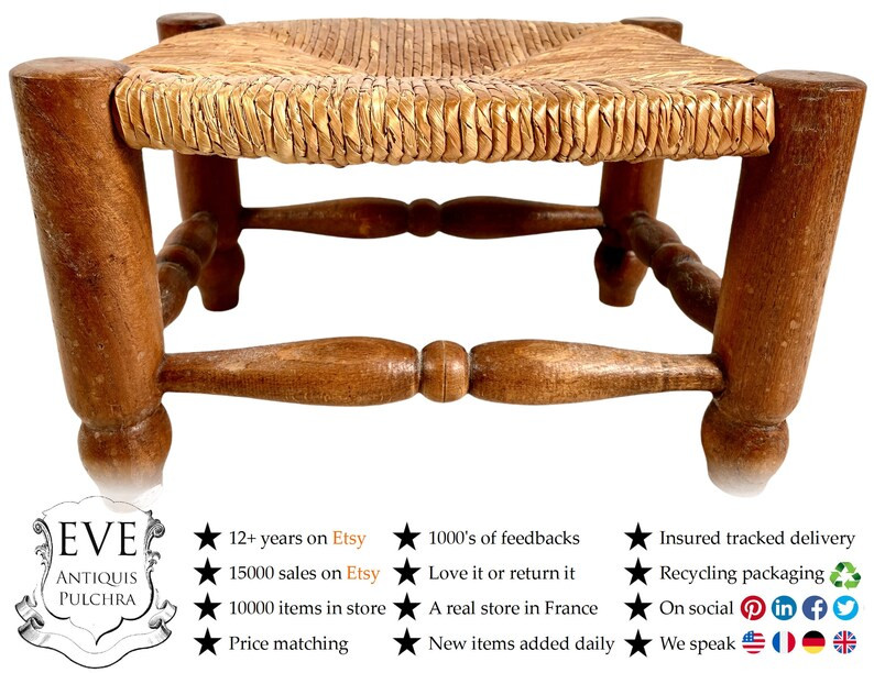 Vintage Rattan Stool French Wooden Wicker Brown Wood Woven Raffia Low Small Chair String Woven Pl... | Etsy (US)