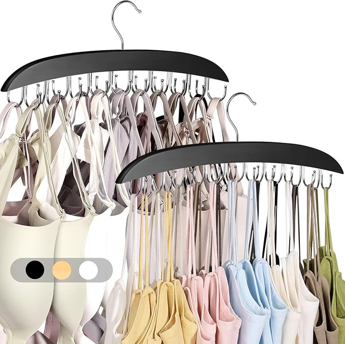 2 Pack Bra Hangers for Closet Organizer, Wooden Tank Top Hanger, Bra Organizer with 40 Stainless ... | Amazon (US)