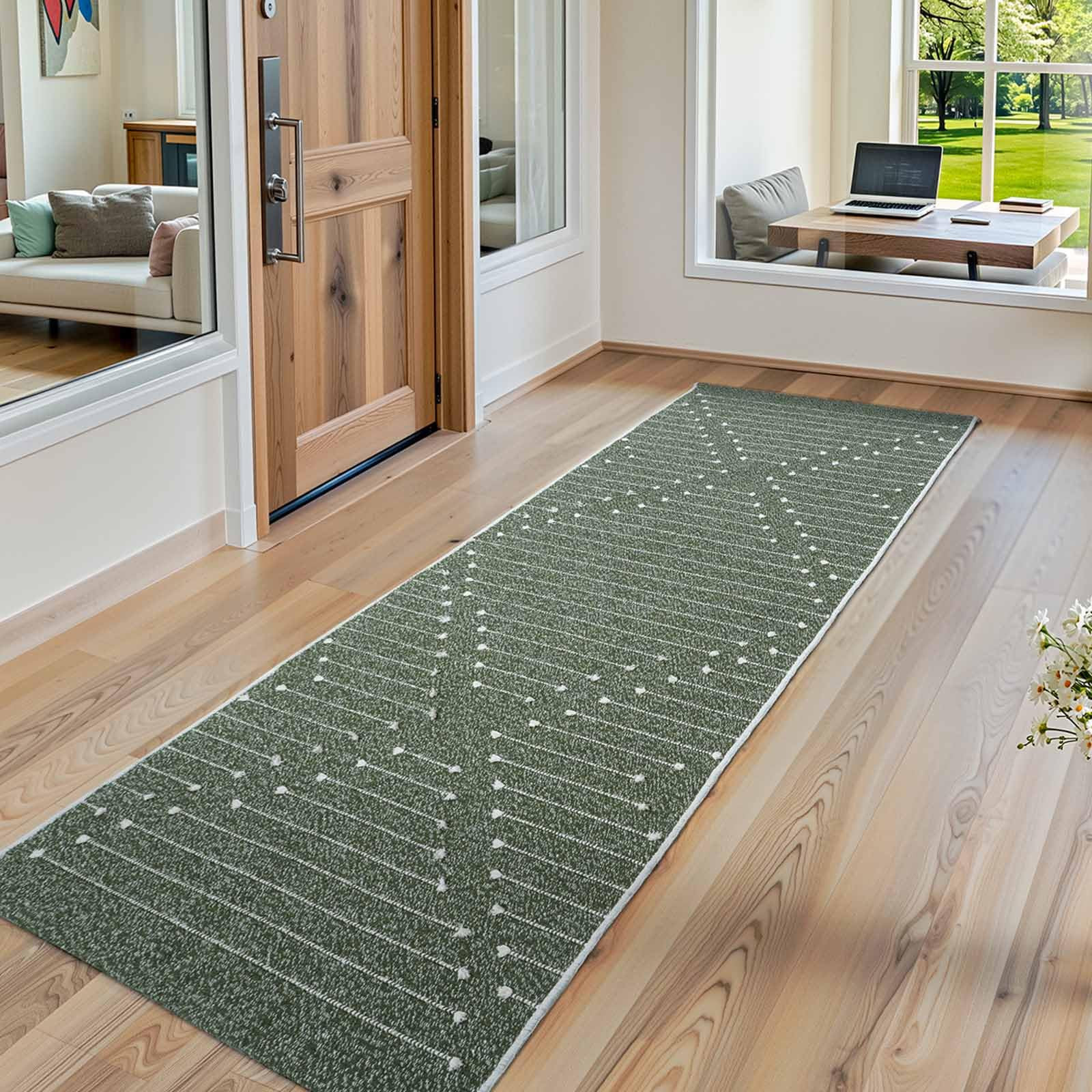LIVEBOX 2x6 Green Entryway Runner Rug, Hallway Kitchen Cotton Woven Runners, Washable Narrow Rugs... | Amazon (US)