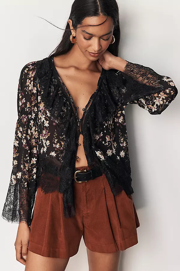 Sheer Ruffled Lace Blouse | Anthropologie (US)