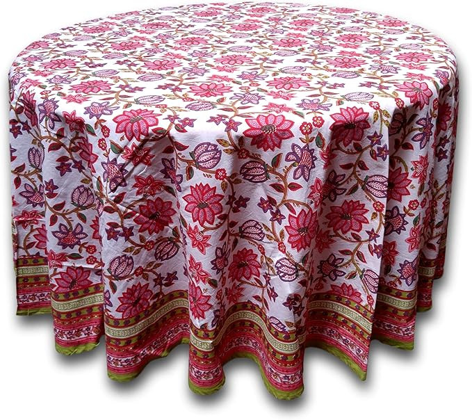 Amazon.com: Floral Tablecloth for Round Tables Pink Red Green White Cotton Floral Kitchen Table L... | Amazon (US)