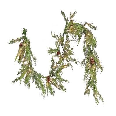HGTV Home Collection 6ft Pre Lit Artificial Christmas Garland, Cedar Branch Tips , Decorated with... | Target
