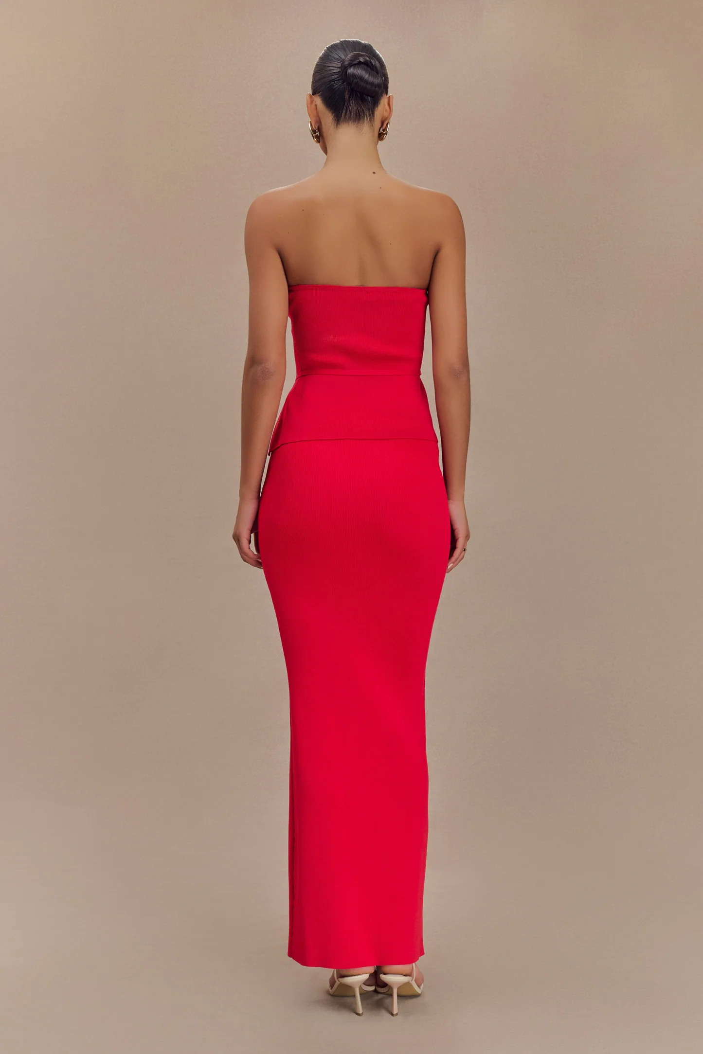 Strapless Rose Tie Knit Top - Red | MESHKI US