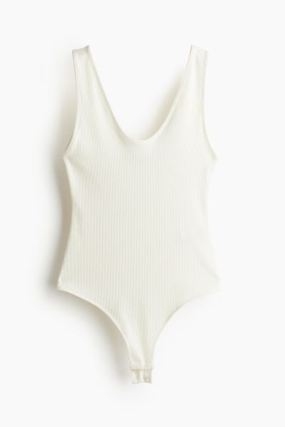 Ribbed Thong Bodysuit - White - Ladies | H&M US | H&M (US + CA)