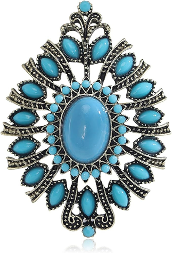 WCRAZYE Western Brooch Pin, Multicolor Crystal Turquoise, Large Alloy Steel Lapel Pin for Women M... | Amazon (US)