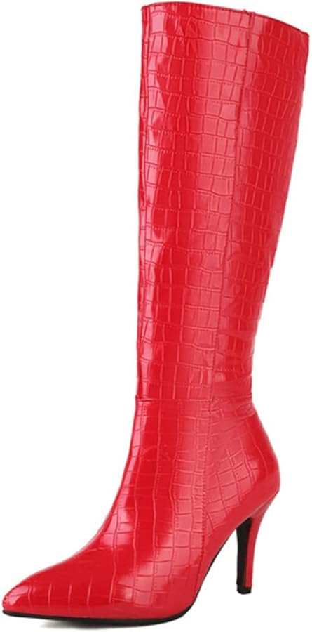CoceMoce Sexy Pointed Toe Knee High Boots for Women Stiletto Heeled Long Boots with Zipper Patent... | Amazon (US)