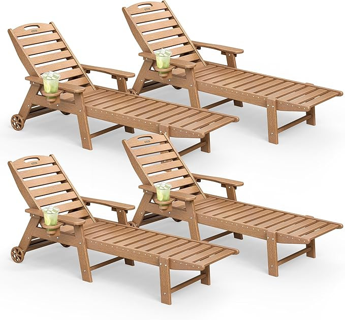 Lounge Chair Outdoor Set of 4 with Wheels, Adjustable 5-Position Chaise Lounge Outdoor, Patio Lou... | Amazon (US)