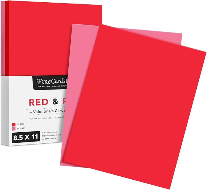 Valentine's Day Colored Card Stock Paper, Valentines Red & Pink 8.5 x 11" Cardstock for Valentine... | Amazon (US)