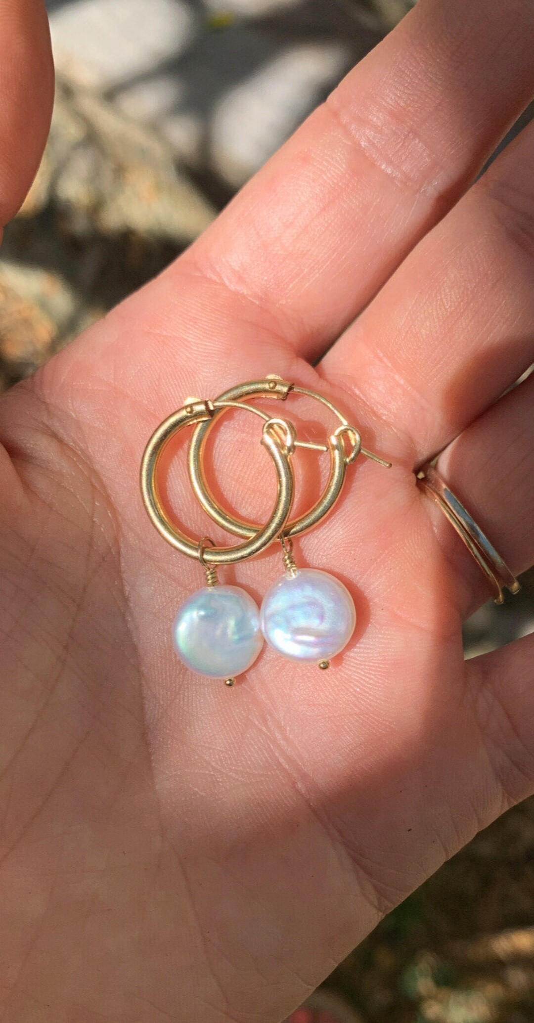 Coin Pearl Hoops, White Pearl Earrings, Gold Hoop Earrings, Pearl Earrings, 14K Gold Filled Hoop,... | Etsy (US)