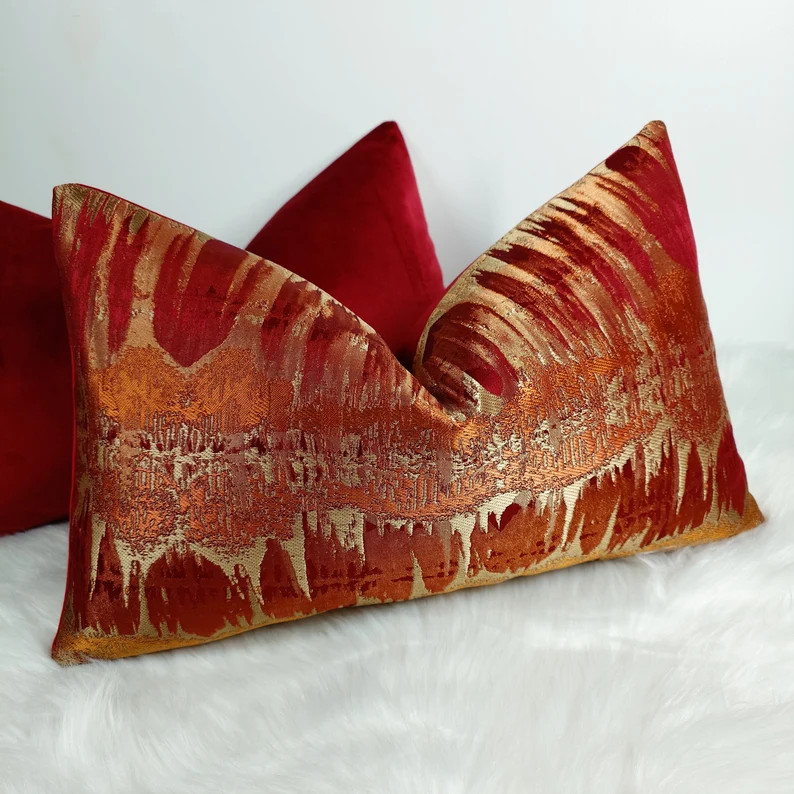 Decorative Glamorous Luxury Cushion Cover Inca Red / Burnt Orange Beautiful Lumbar Pillow Case fo... | Etsy (Global)