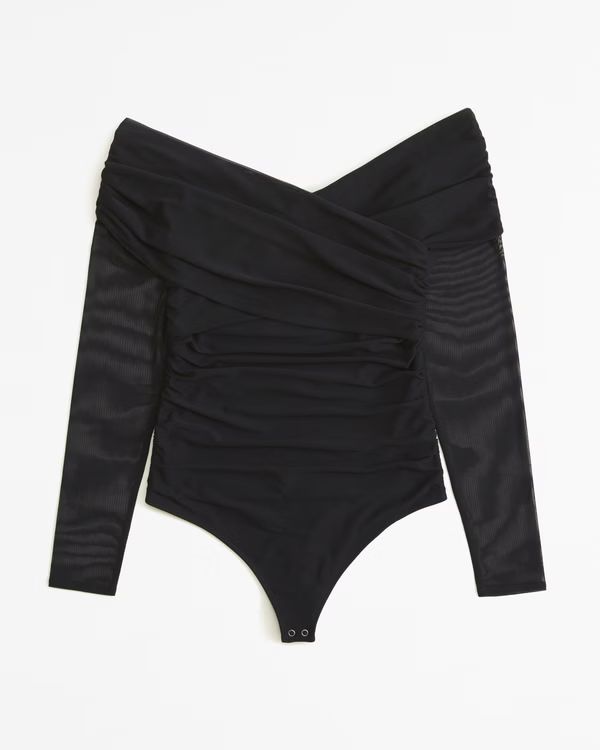 Women's Long-Sleeve Off-The-Shoulder Wrap Mesh Bodysuit | Women's Party Collection | Abercrombie.... | Abercrombie & Fitch (US)