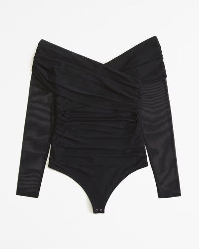 Long-Sleeve Off-The-Shoulder Wrap Mesh Bodysuit | Abercrombie & Fitch (US)