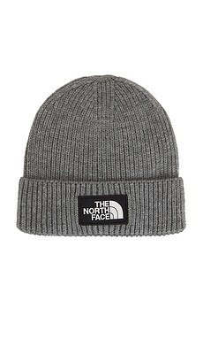 The North Face TNF Logo Box Cuffed Beanie in TNF Medium Grey Heather from Revolve.com | Revolve Clothing (Global)