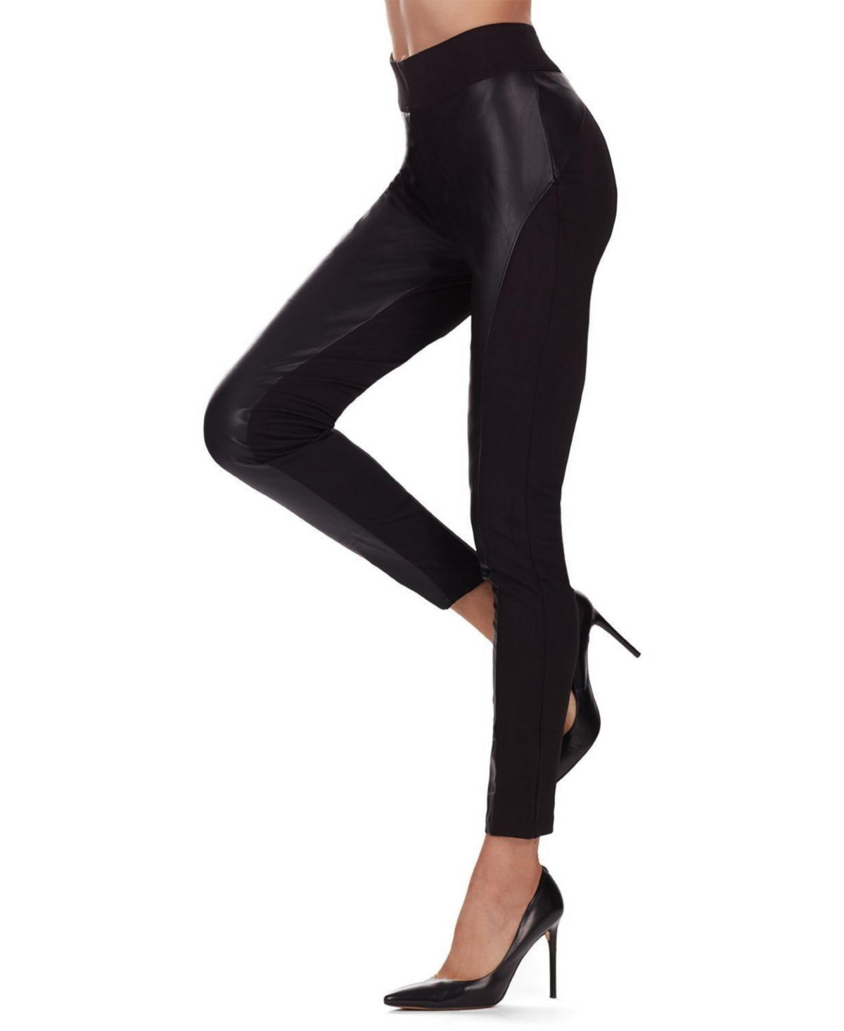 MeMoi Women's Marea Chic Faux Leather Cotton Blend Fashion Leggings - Black | Macy's